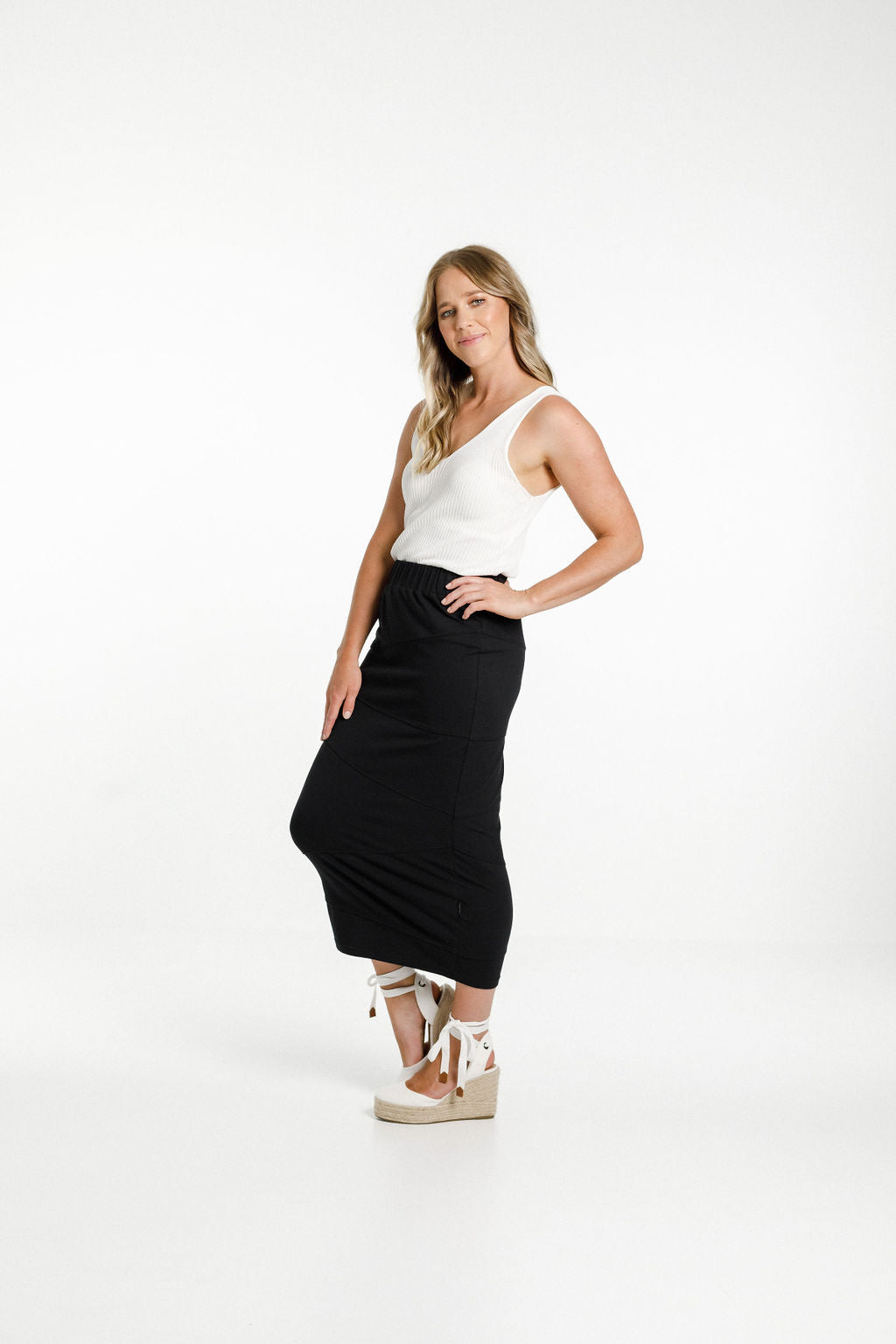 Spliced Violet Midi Skirt - Sale - Black