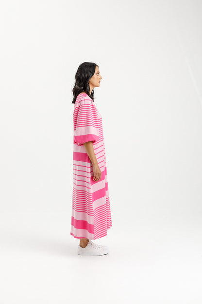 Ivy Midi Dress - Irregular Pink Stripe