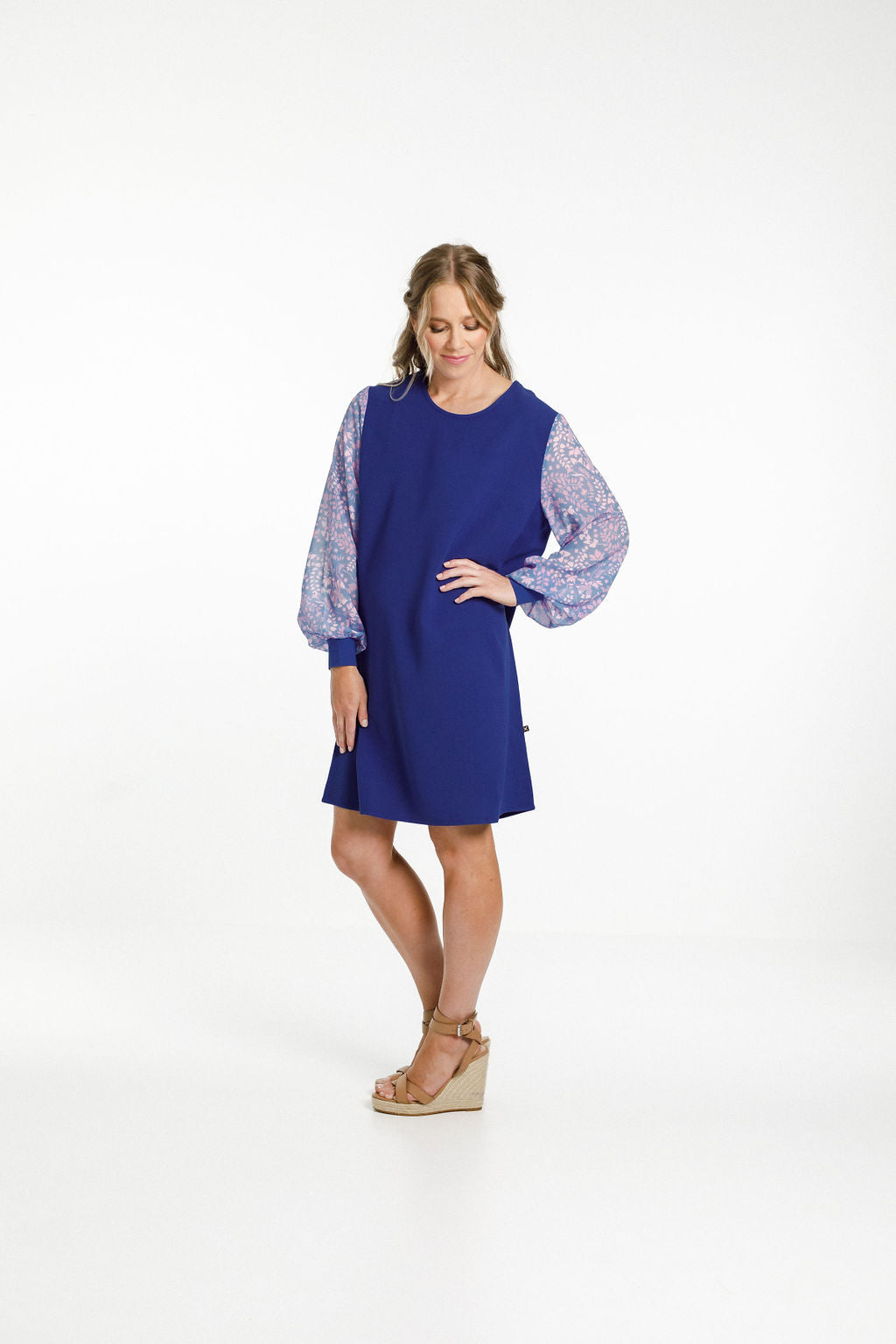 Ariana Dress - Sale - Cobalt with Secret Garden Sleeves