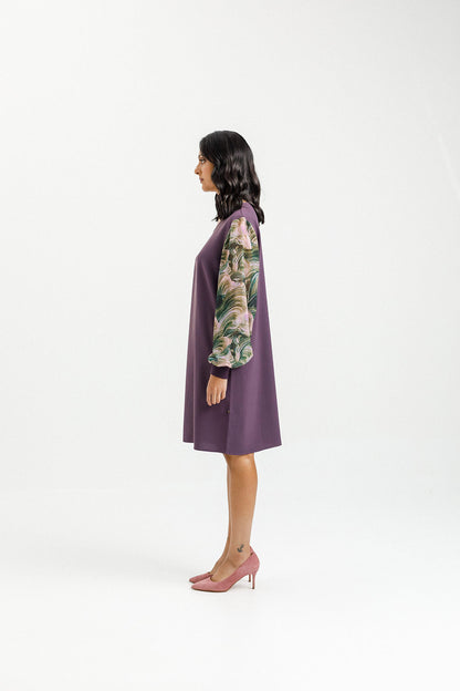 Ariana Dress - Plum with Bloom Swirl