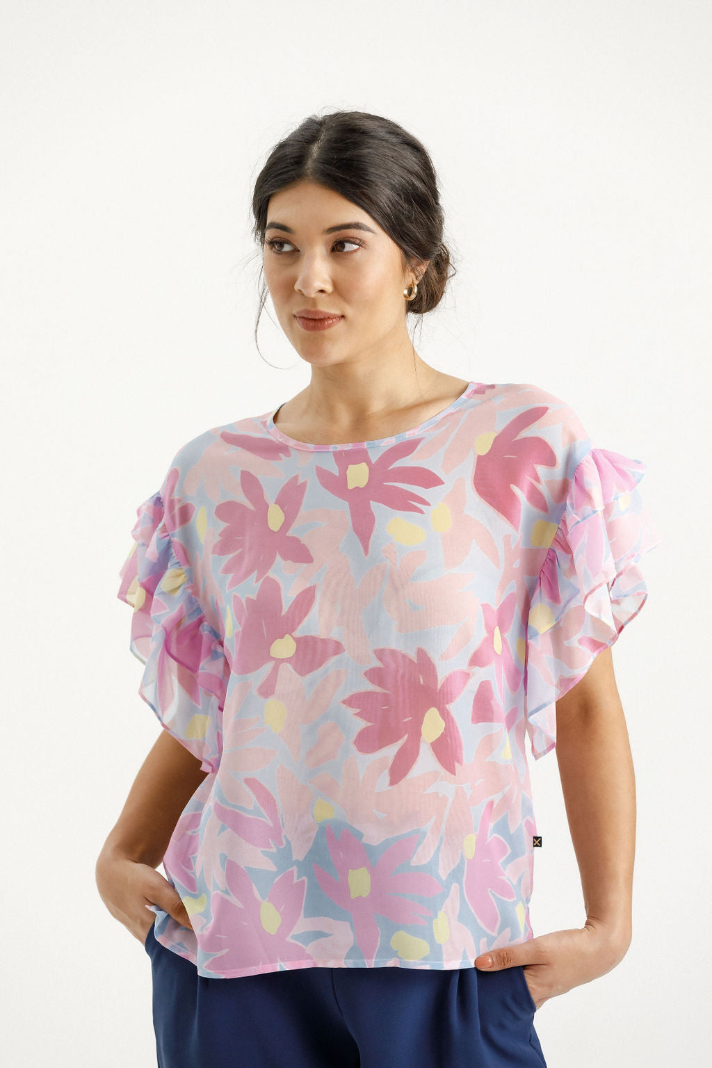 Evelyn Blouse - Sky Daisies