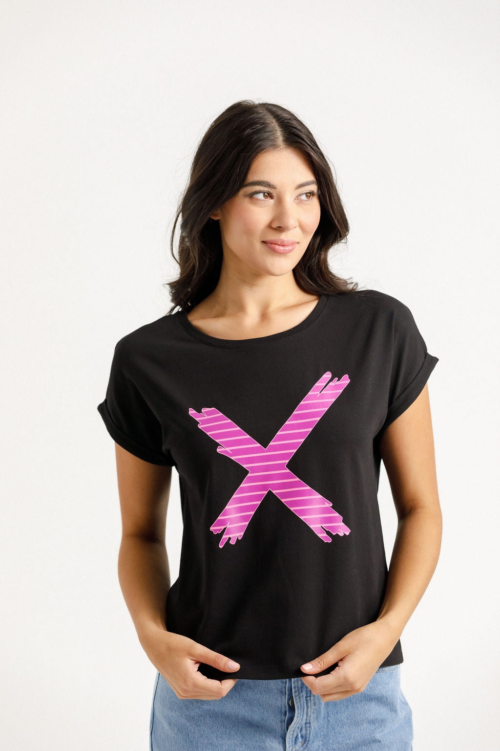 Jackie Tee - Black with Candy Stripe X