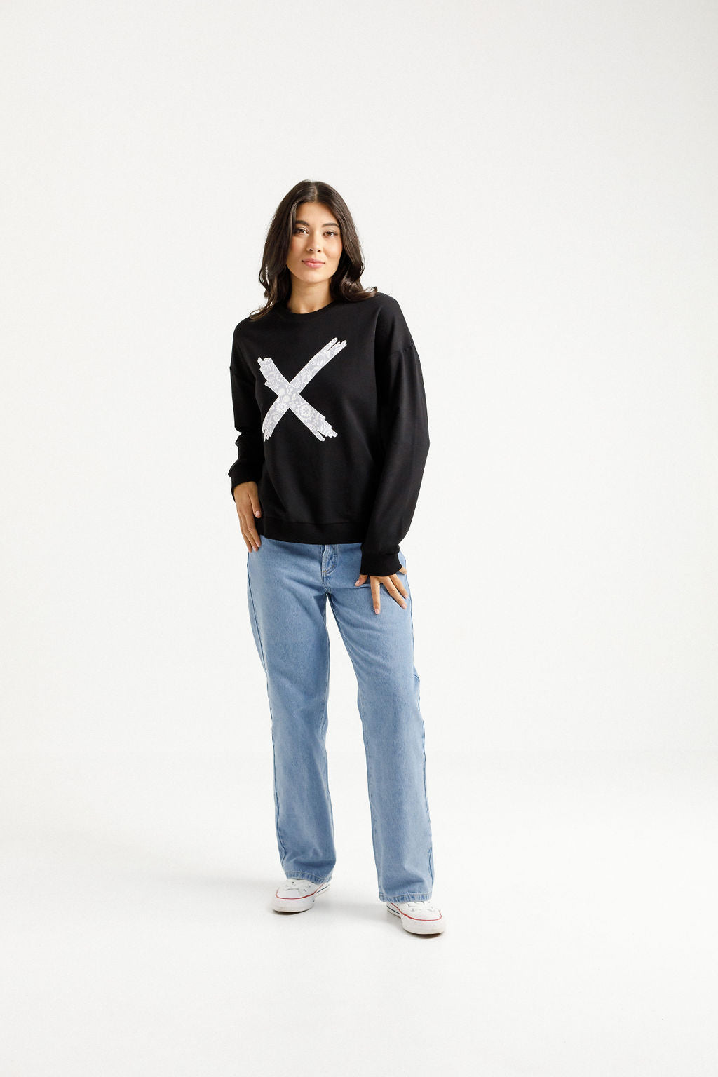 Kayla Crew - Black with Lilac Damask X