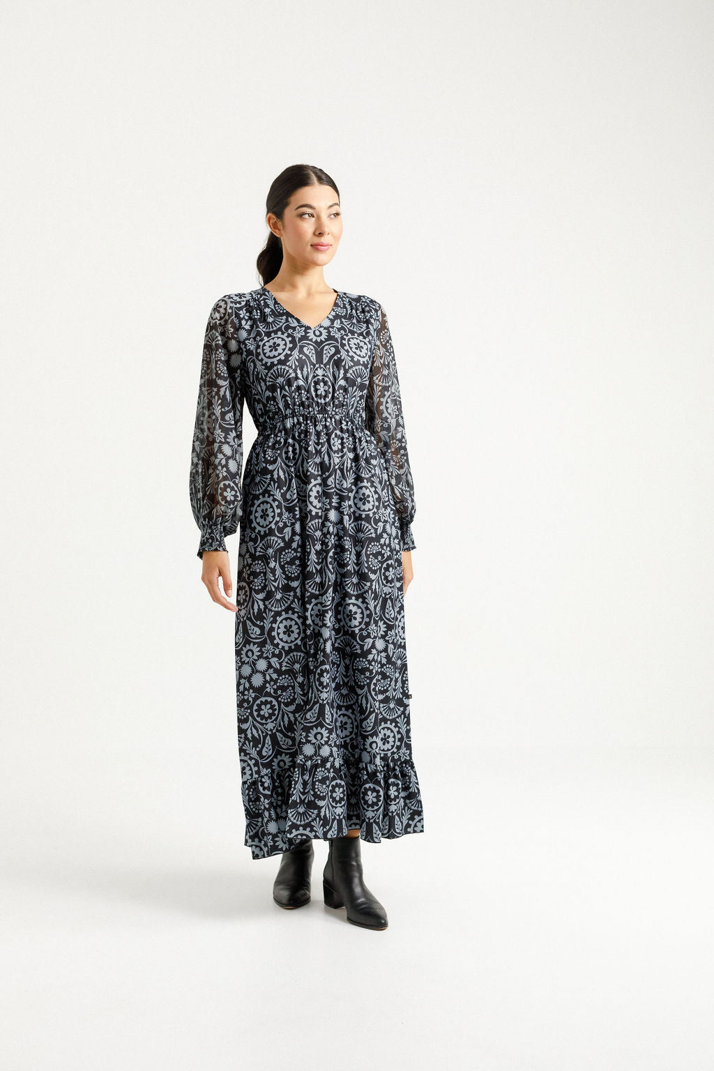 Long Sleeve Greta Dress - Damask