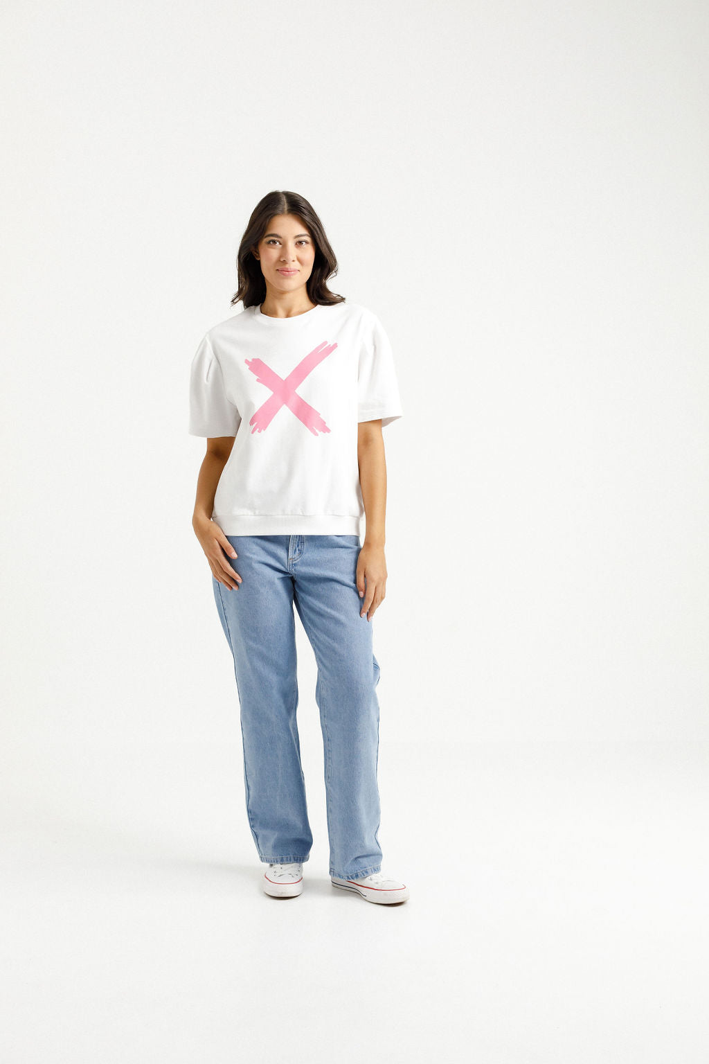 Wylder Tee - White with a Candy Pink X