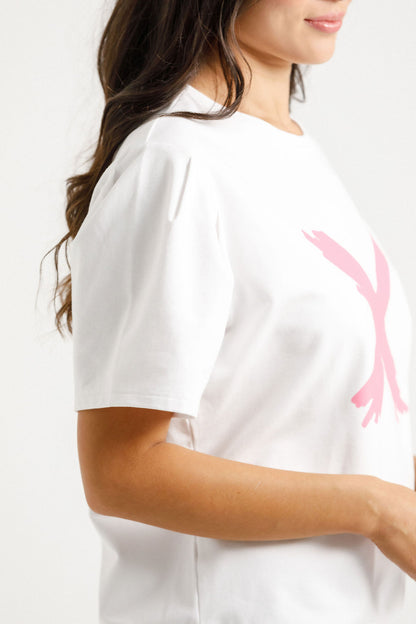 Wylder Tee - White with a Candy Pink X