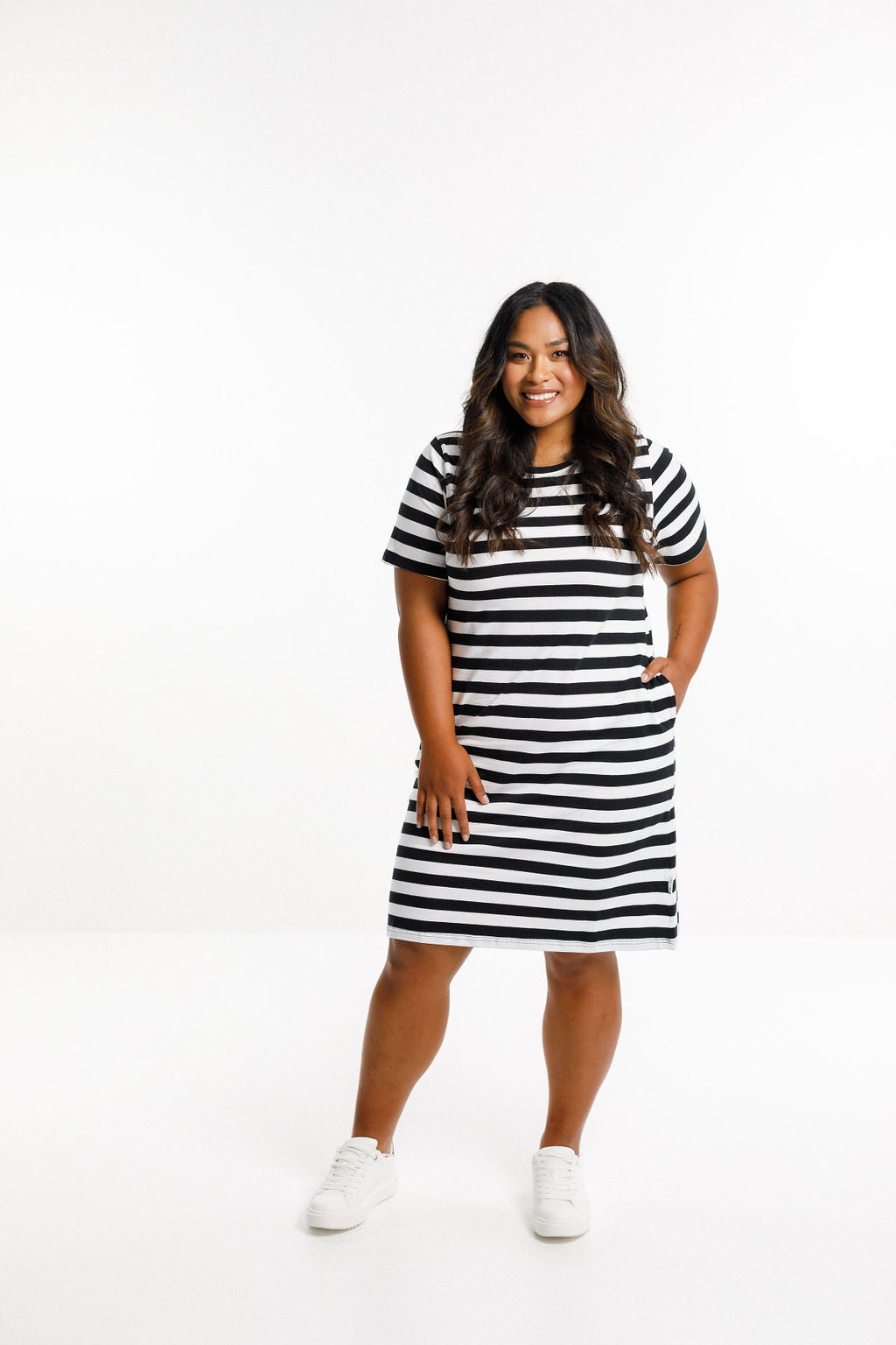 Taylor Tee Dress - Black and White Stripes