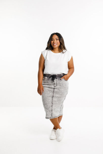 Denim Midi Skirt - Grey Wash