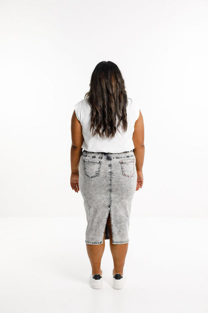 Denim Midi Skirt - Grey Wash
