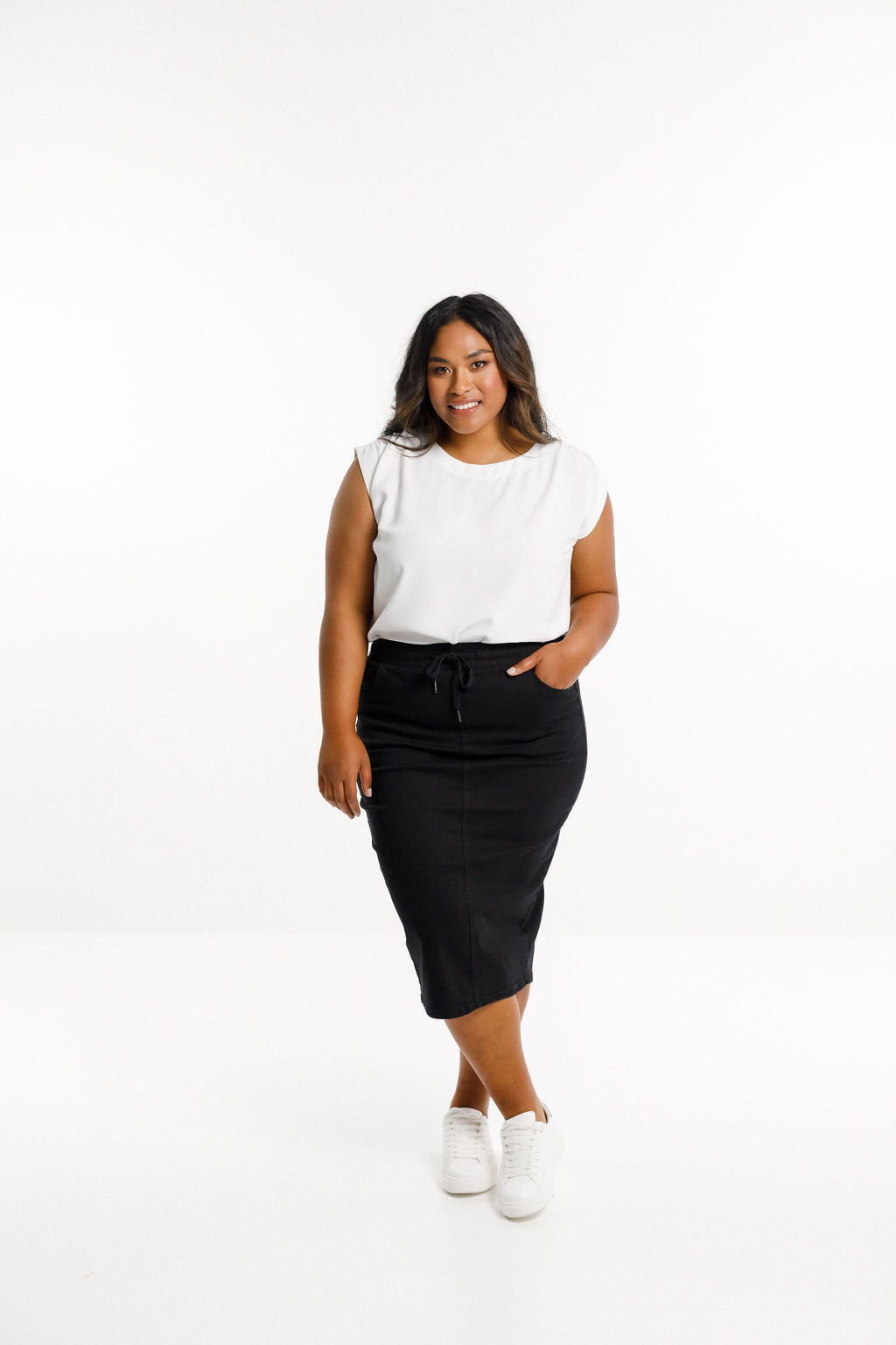 Denim Midi Skirt - Jet Black