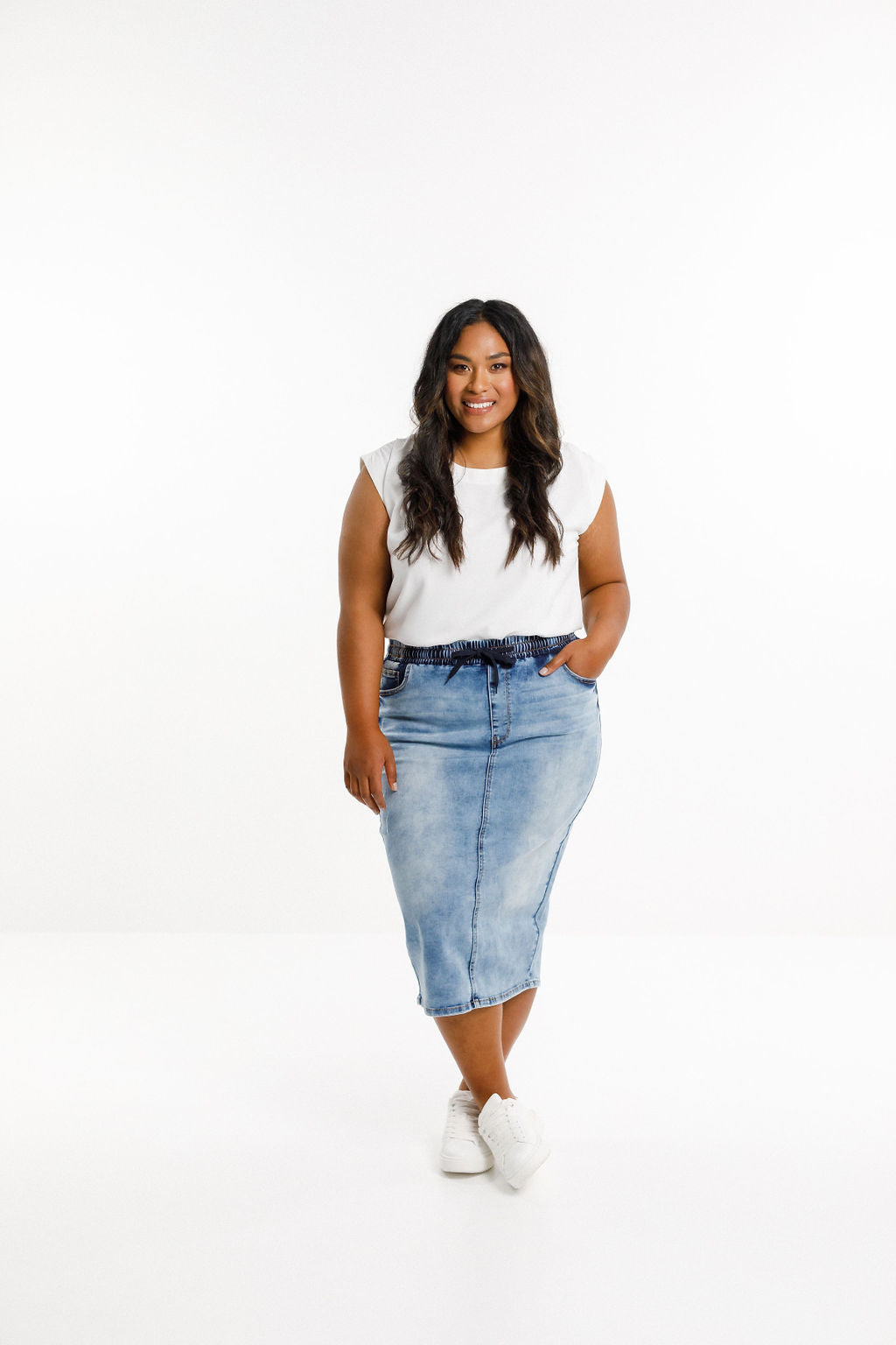 Denim Midi Skirt - Snow Wash