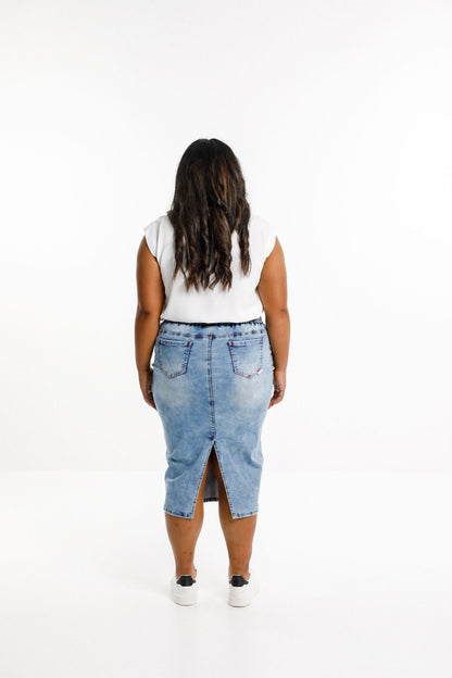 Denim Midi Skirt - Snow Wash
