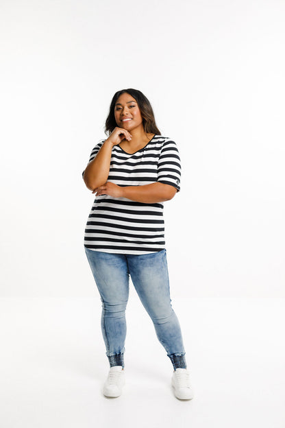 Long Tee - Black and White Stripes