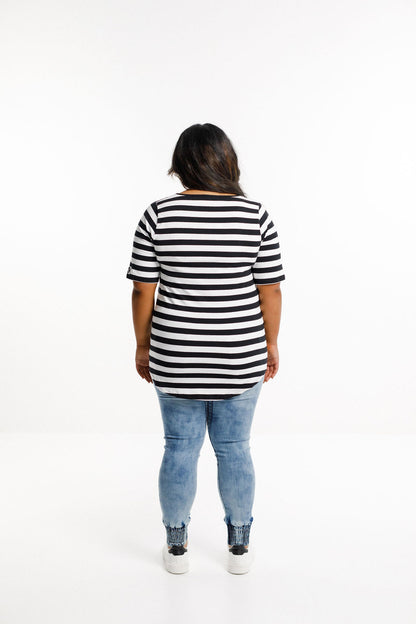 Long Tee - Black and White Stripes