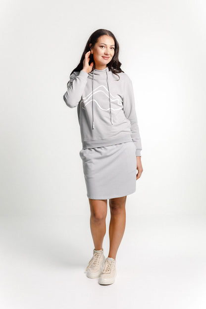 Classic Hoodie - Pewter with Mountain Print