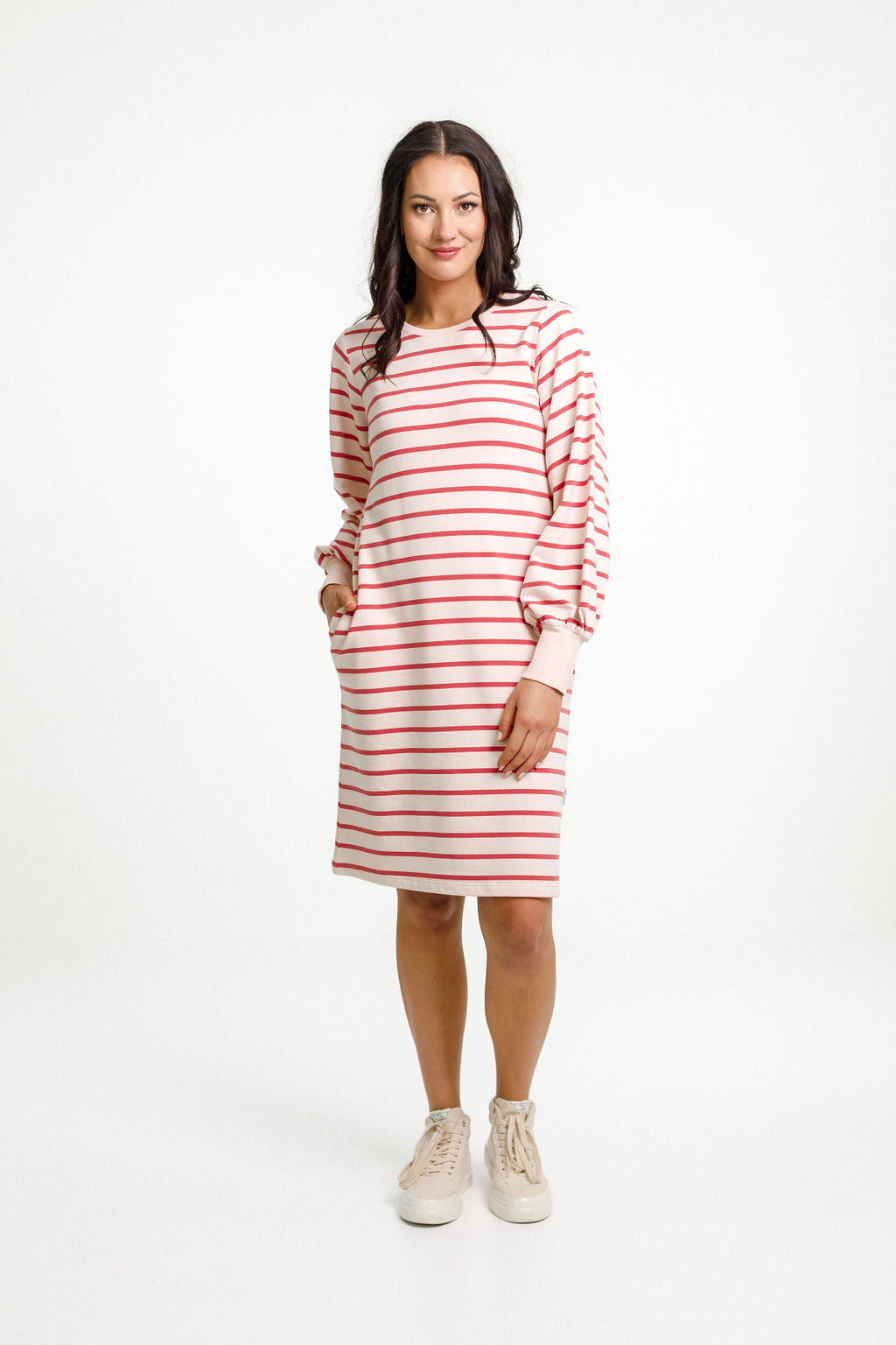 Laylah Dress - Winter Weight - Peach & Tandoori Stripe