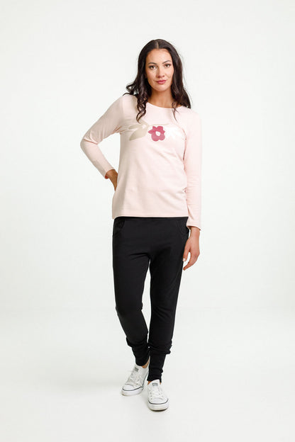 Long Sleeve Taylor Tee - Winter Weight - Peach with Meta Floral Bouquet Print