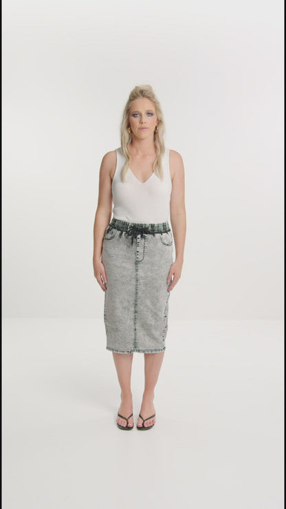 Denim Midi Skirt - Grey Wash