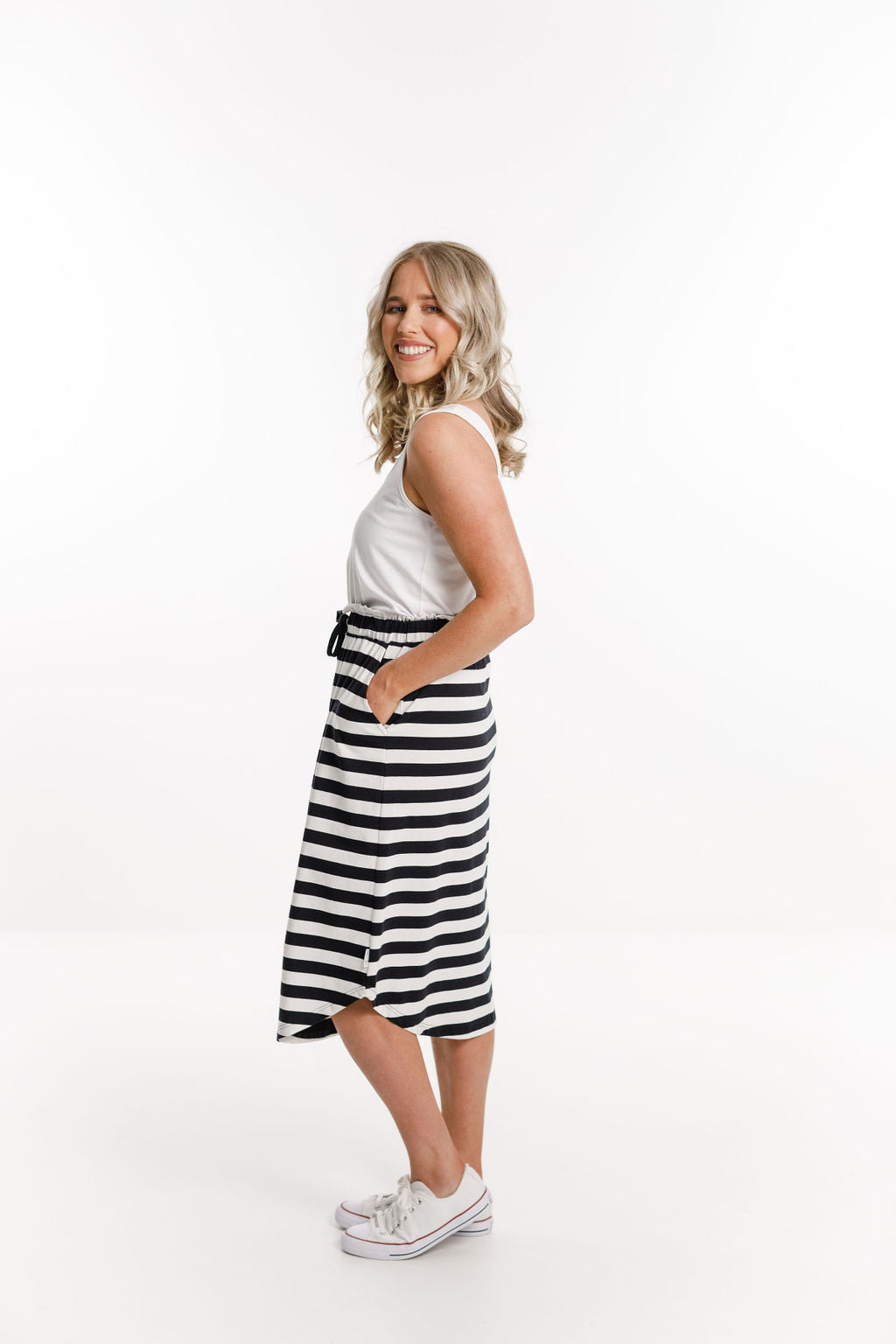 Midi Skirt - Black and White Stripes