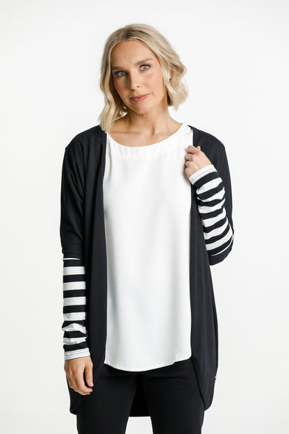 Long Sleeve Batwing Cardi- Black with Black X print