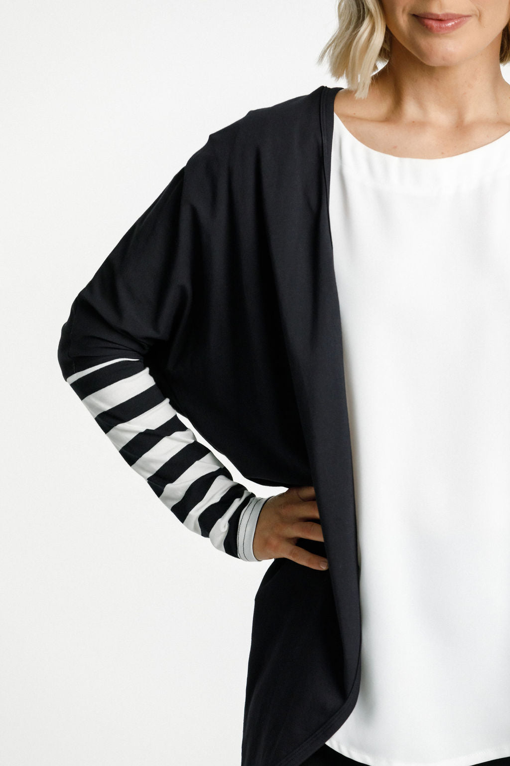 Long Sleeve Batwing Cardi- Black with Black X print