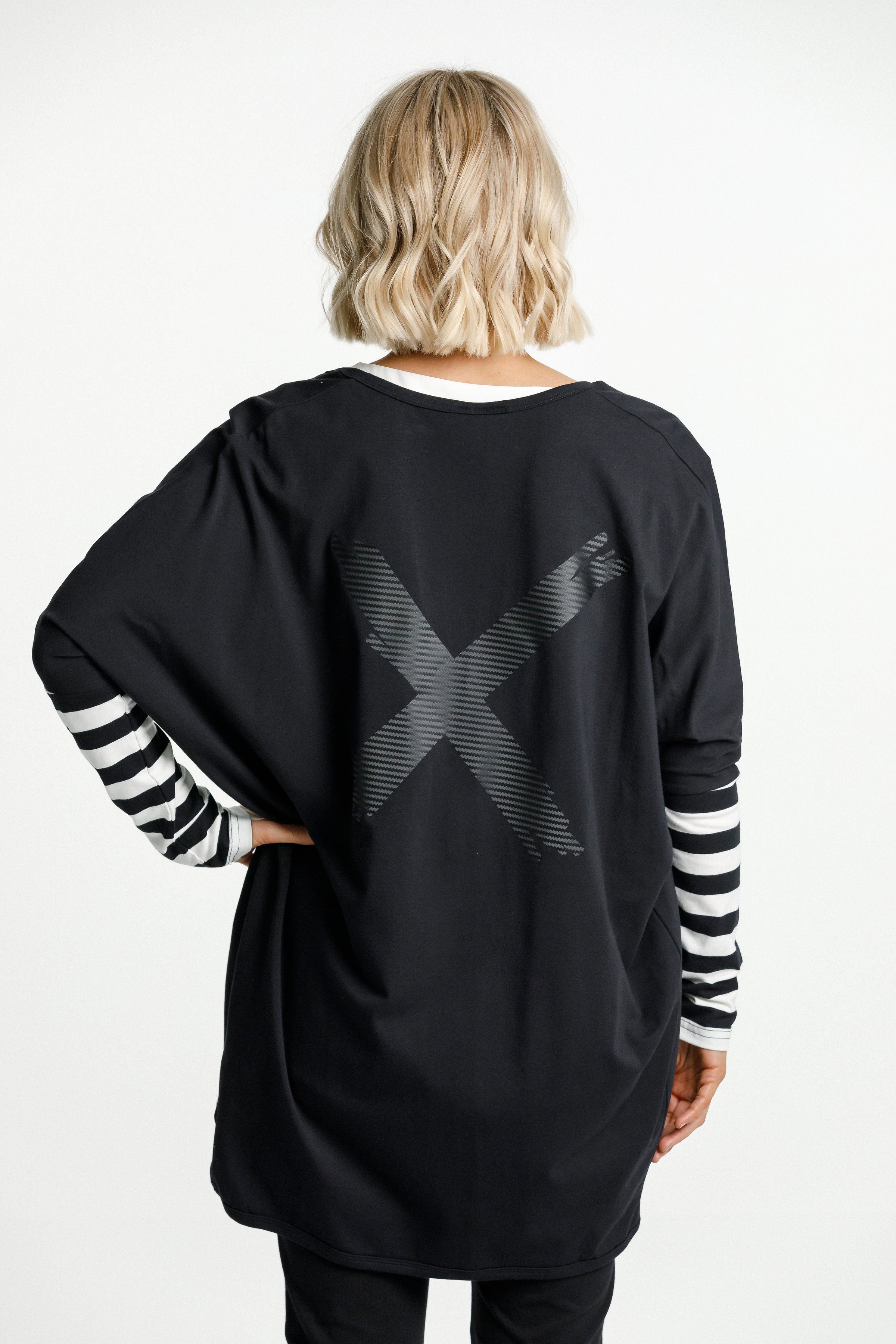 Long Sleeve Batwing Cardi- Black with Black X print