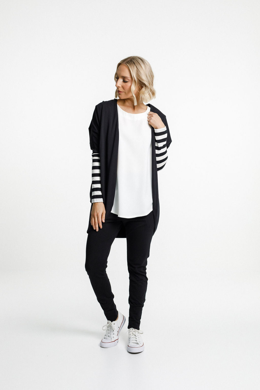 Long Sleeve Batwing Cardi- Black with Black X print