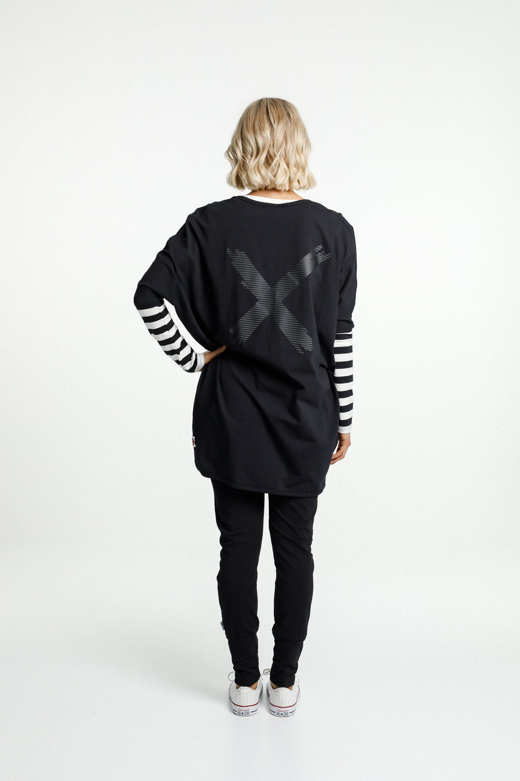 Long Sleeve Batwing Cardi- Black with Black X print