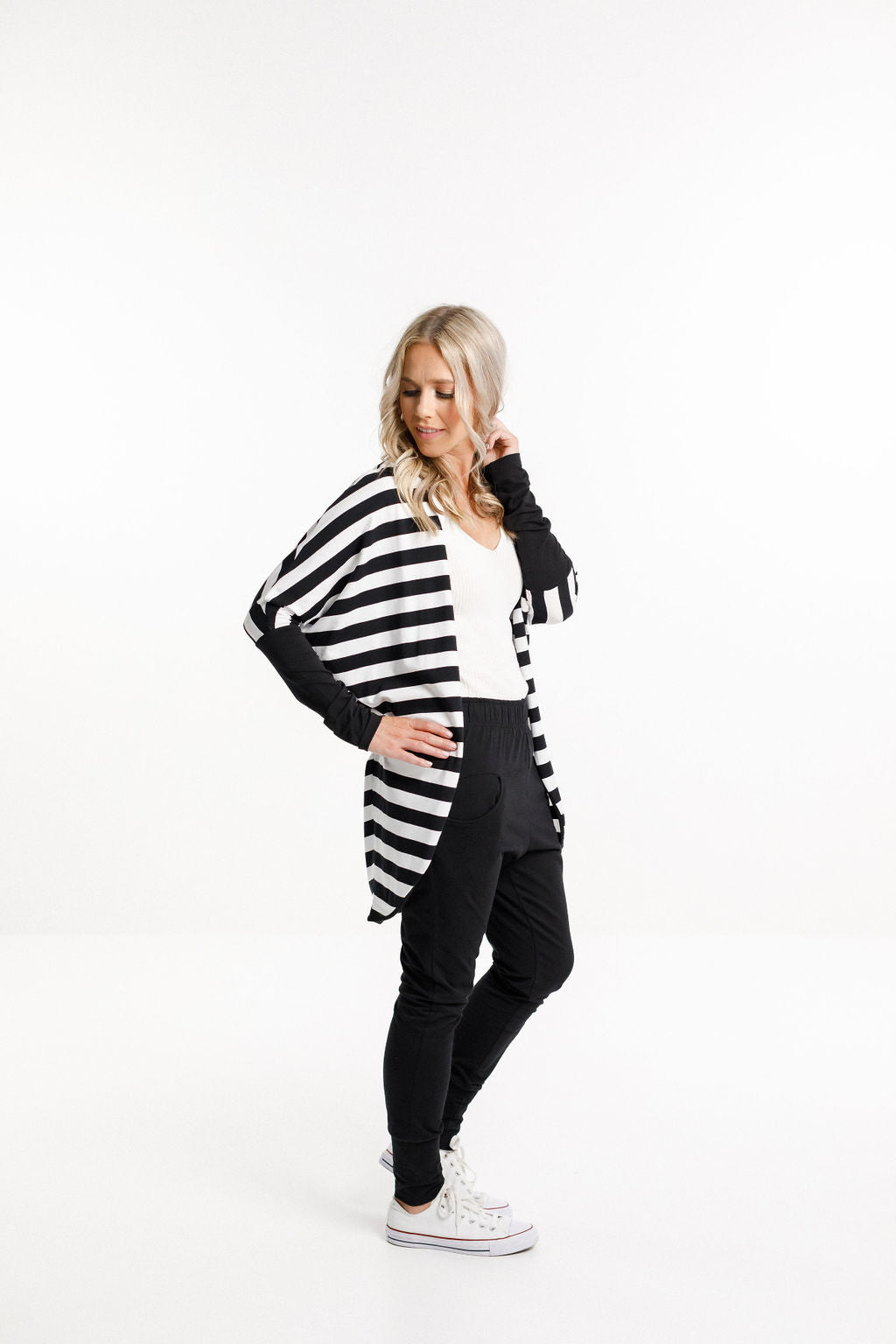 Batwing Cardi - Black &amp; White Stripes