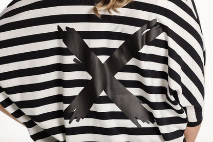 Summer Batwing Cardi - Black and White Stripes with Black X