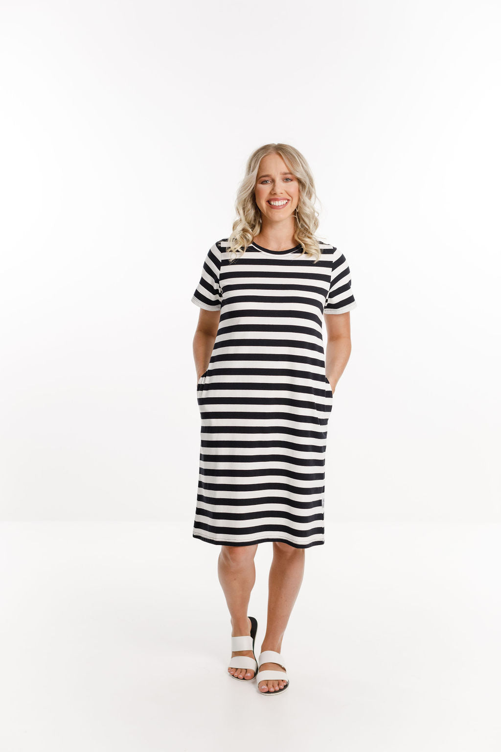 Taylor Tee Dress - Black and White Stripes