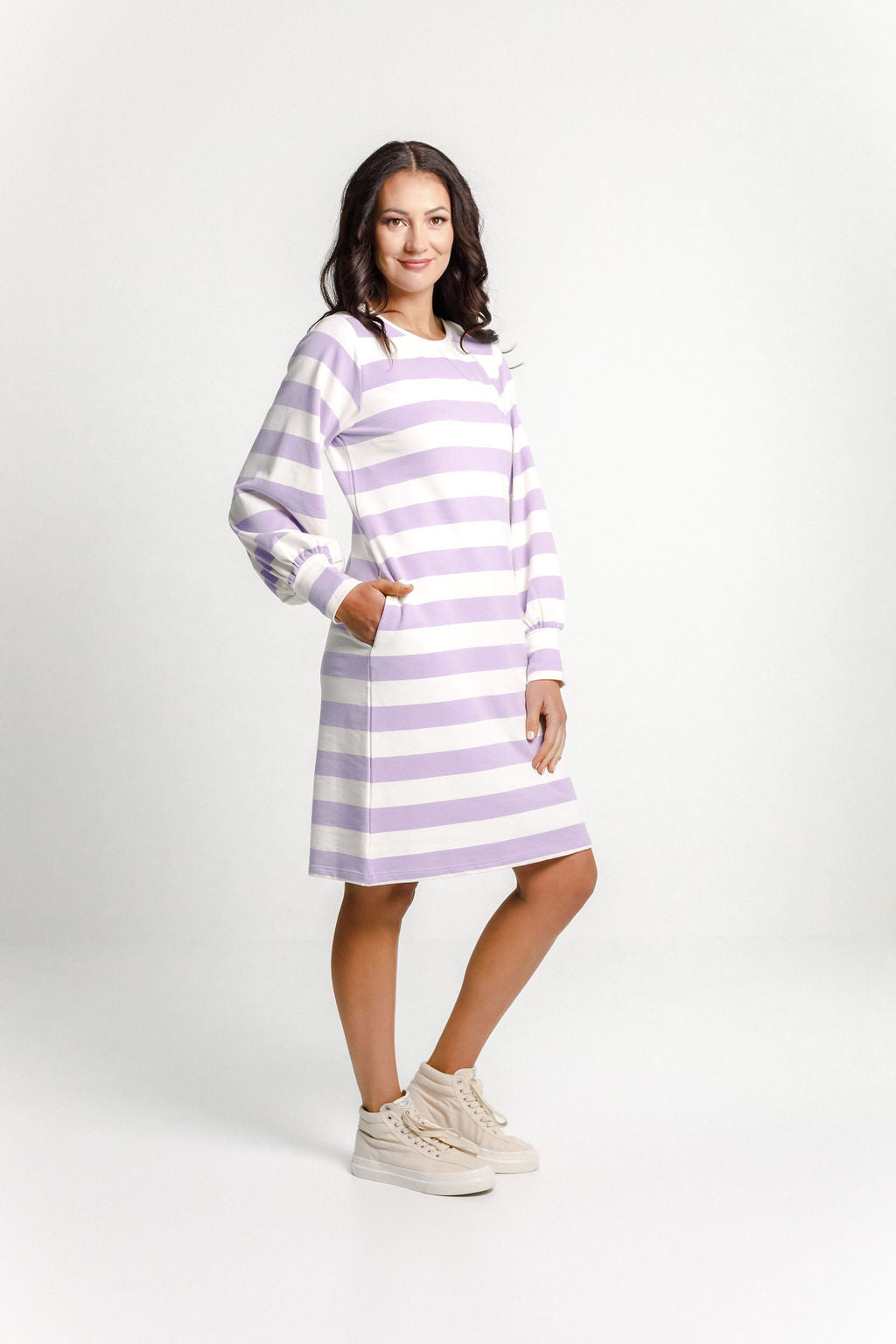 Laylah Dress - Winter Weight - Violet Stripe