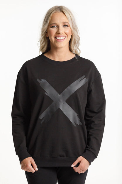 Classic Crew - Black with Matte Black X Print