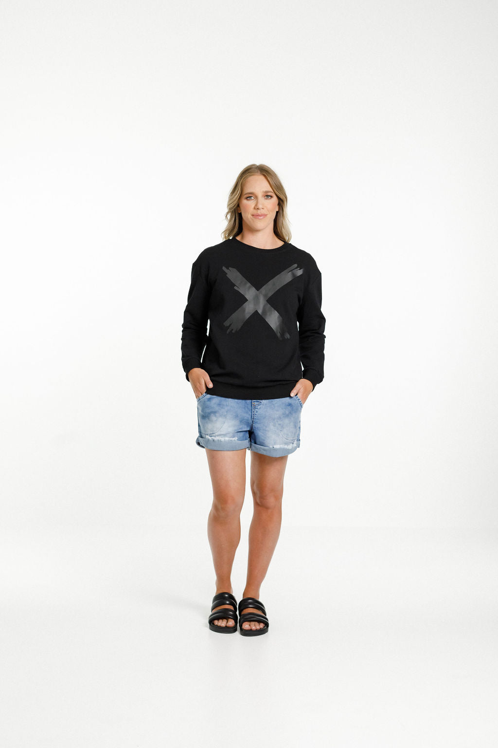 Classic Crew - Black with Matte Black X Print