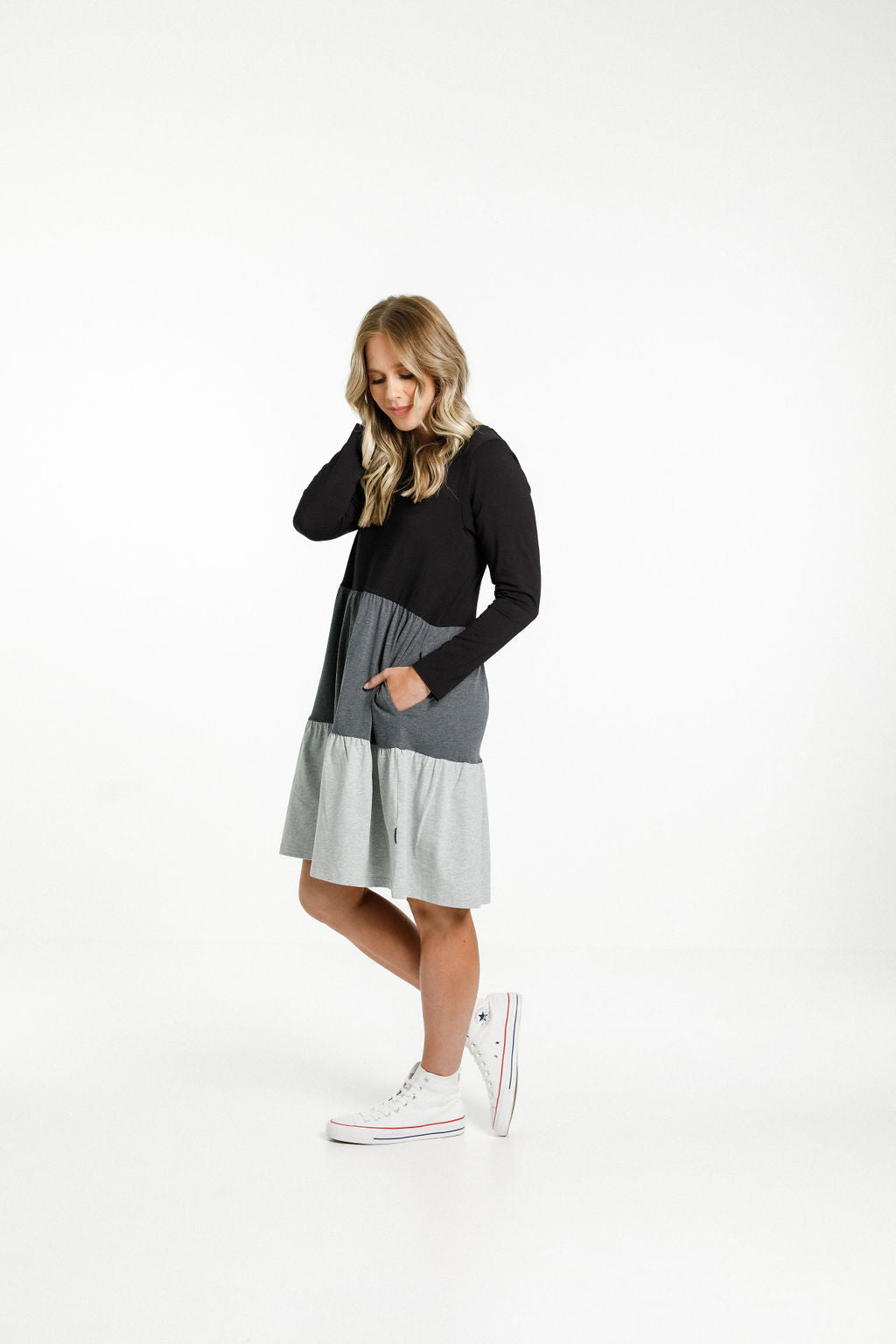 Long Sleeve Kylie Dress - Black/Charcoal/Grey