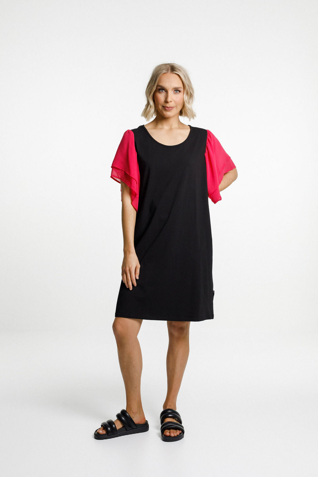 Lola Dress - Black with Raspberry Pink Sleeves