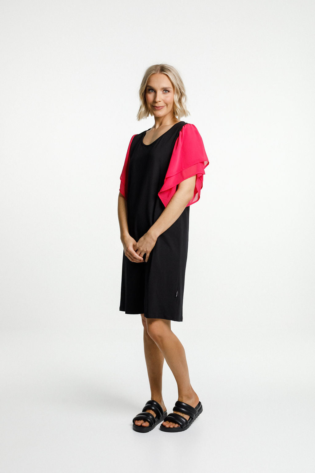 Lola Dress - Black with Raspberry Pink Sleeves