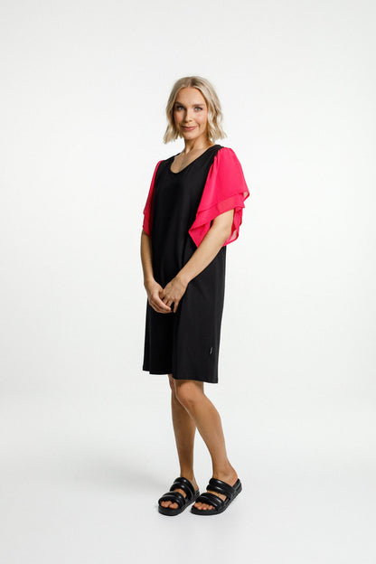 Lola Dress - Black with Raspberry Pink Sleeves