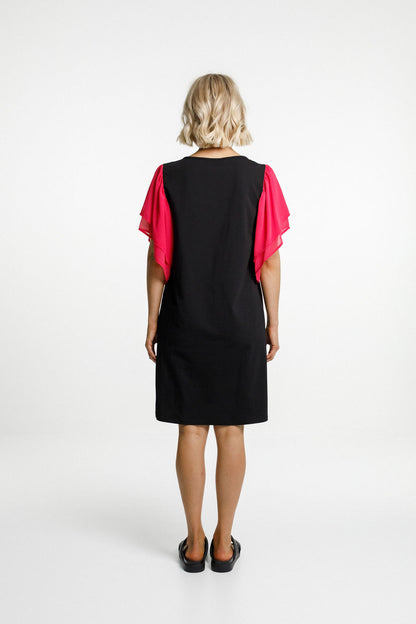 Lola Dress - Black with Raspberry Pink Sleeves