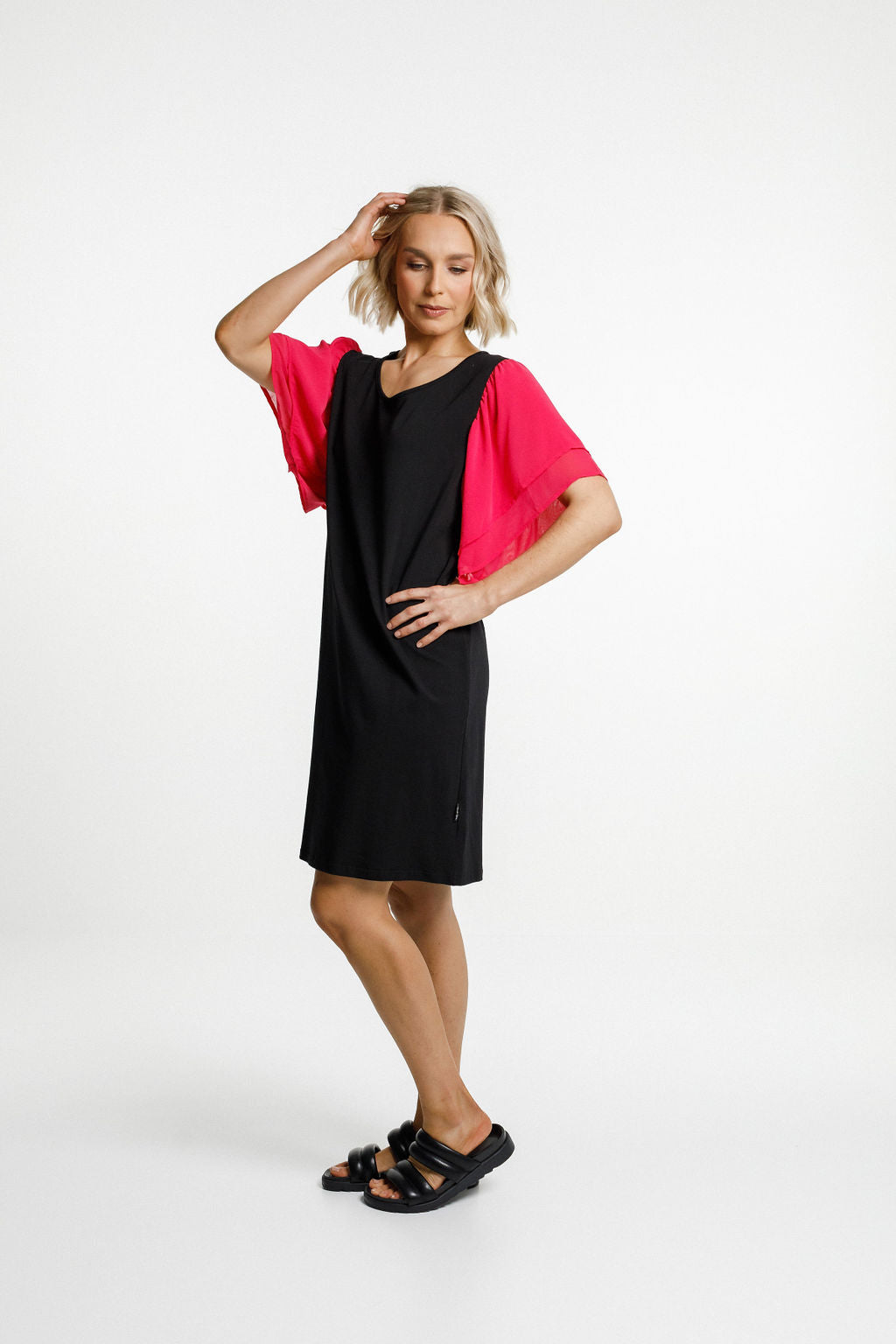 Lola Dress - Black with Raspberry Pink Sleeves