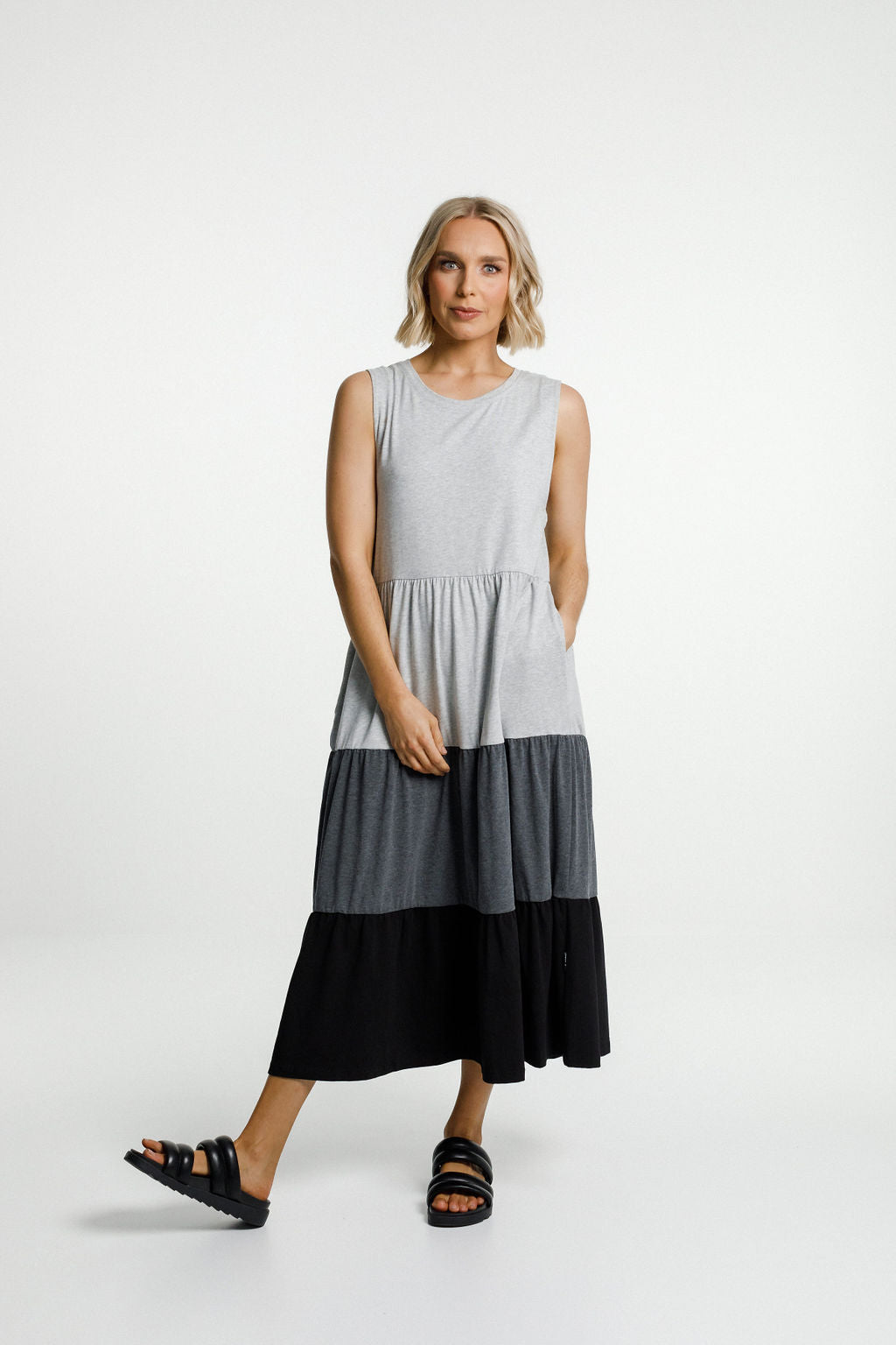 Kendall Singlet Dress - Grey/Charcoal/Black