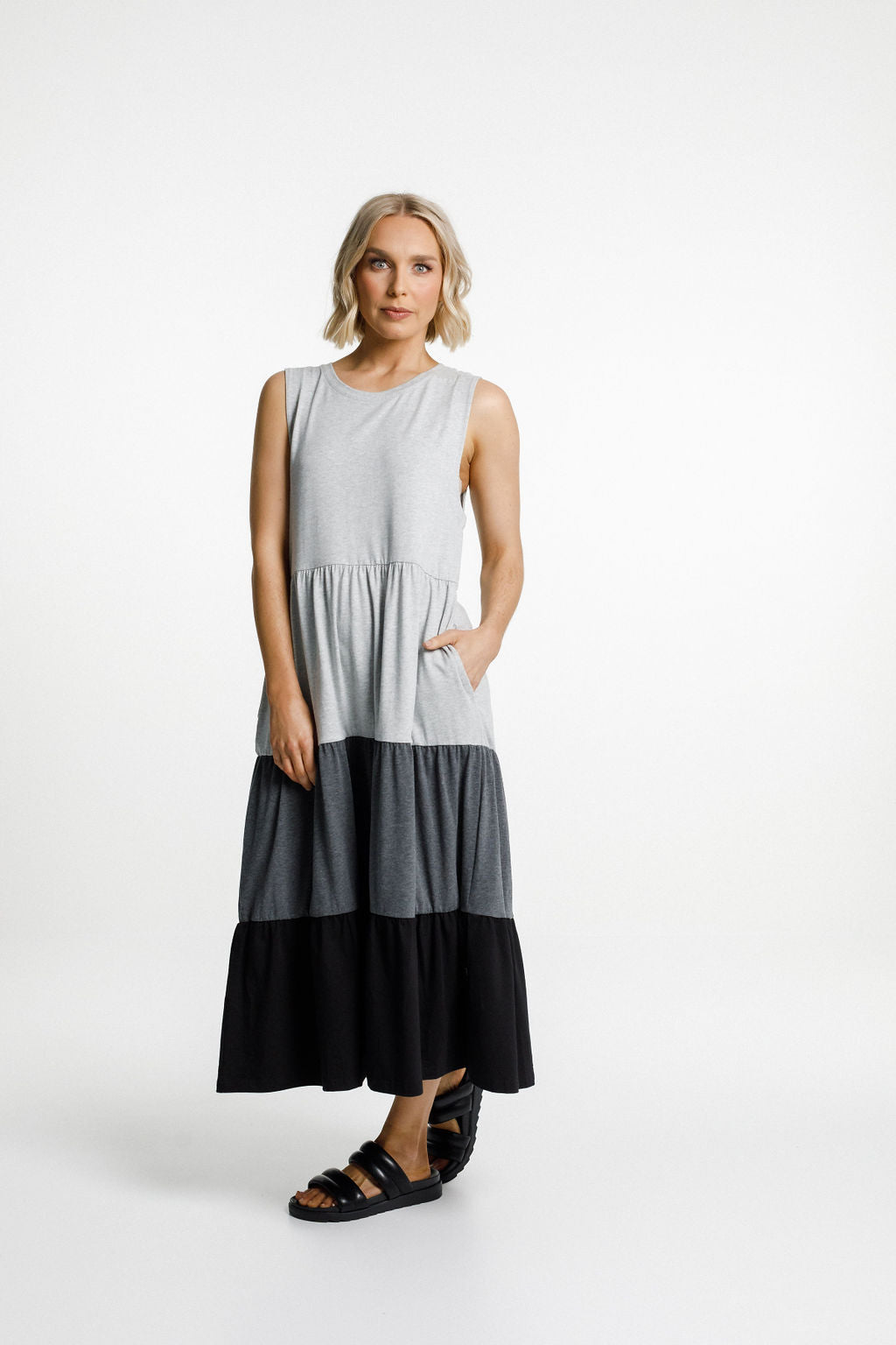 Kendall Singlet Dress - Grey/Charcoal/Black