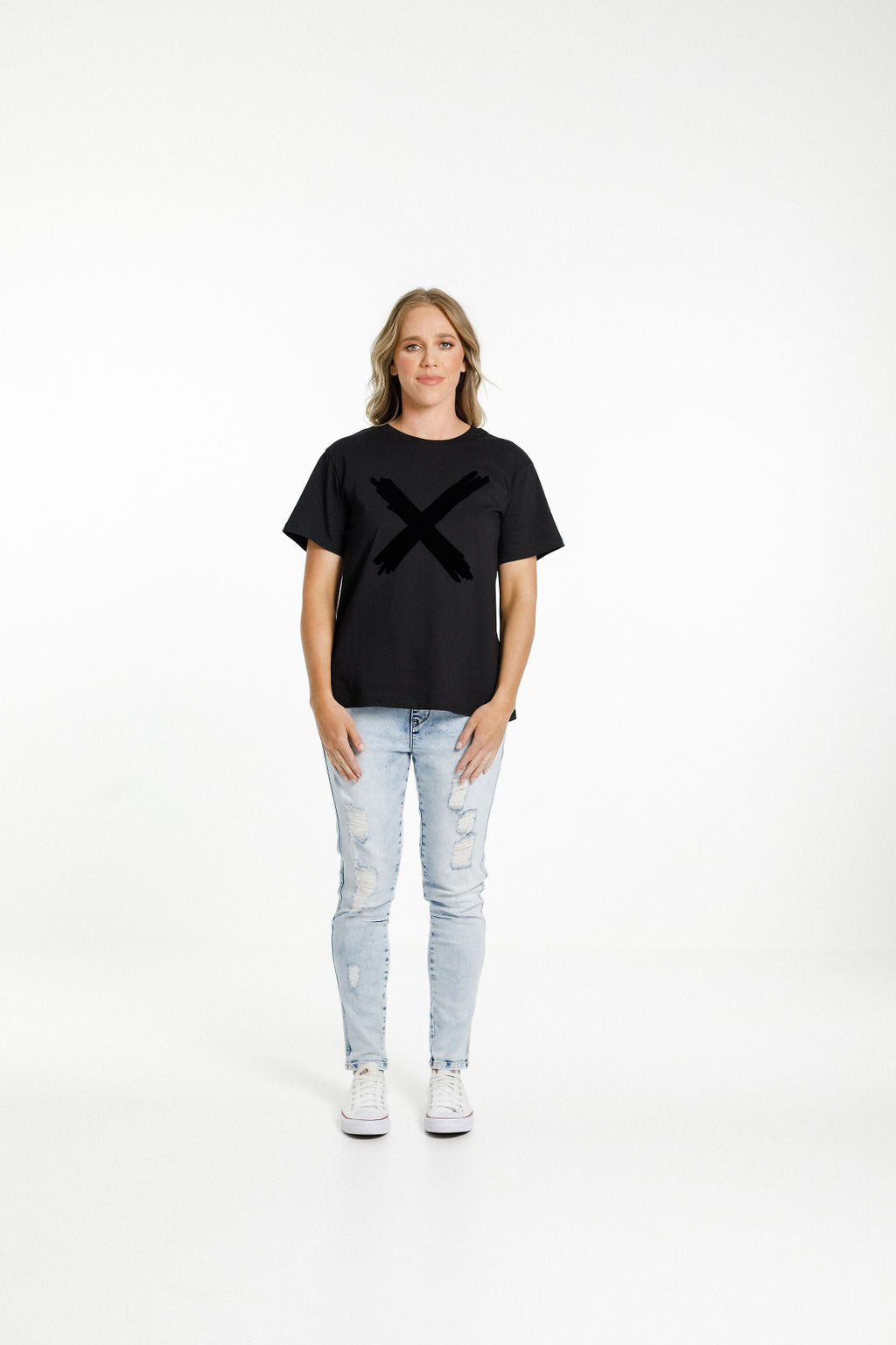 Chris Tee - Black with Tonal Flocked X