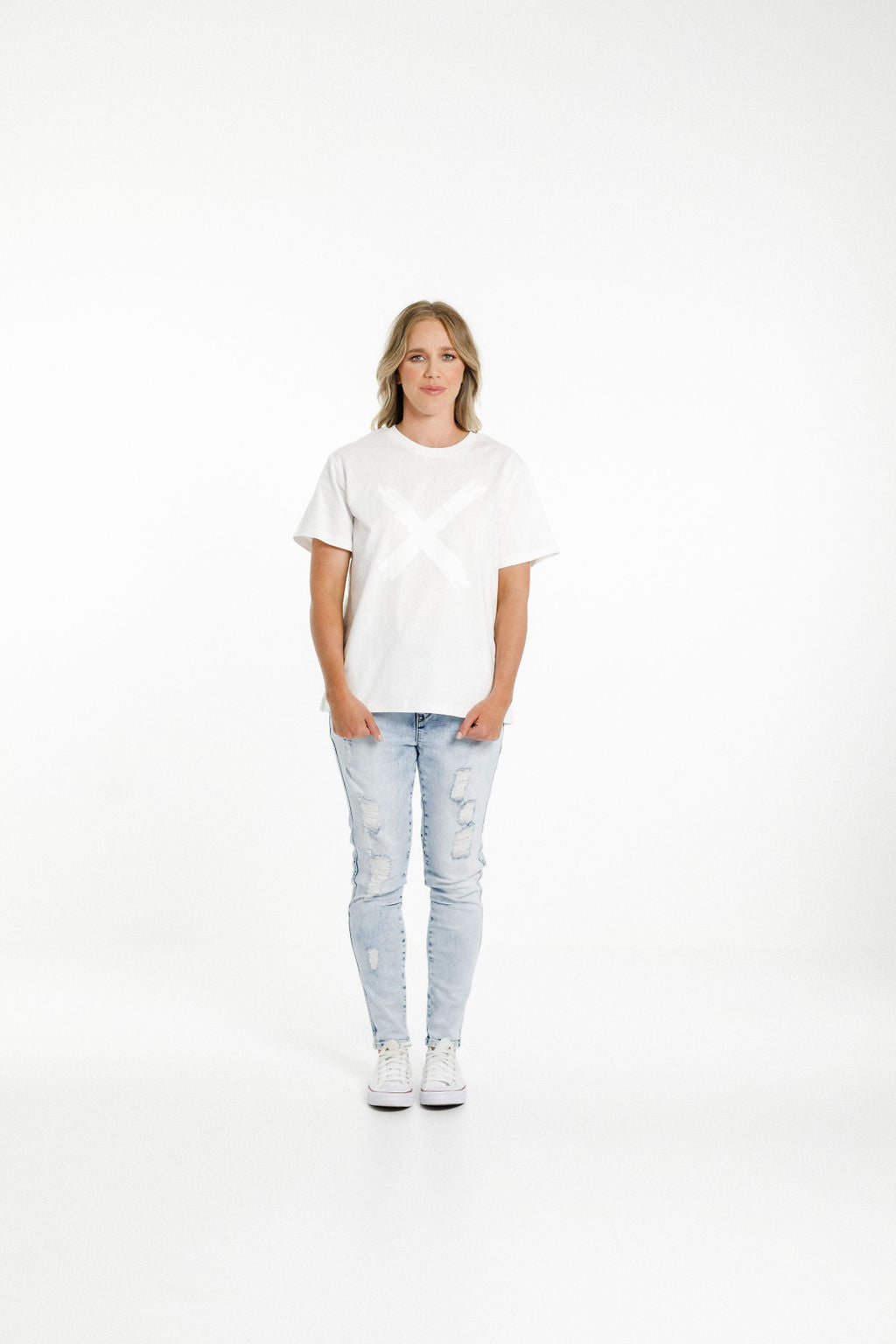 Chris Tee - White with Tonal Flocked X