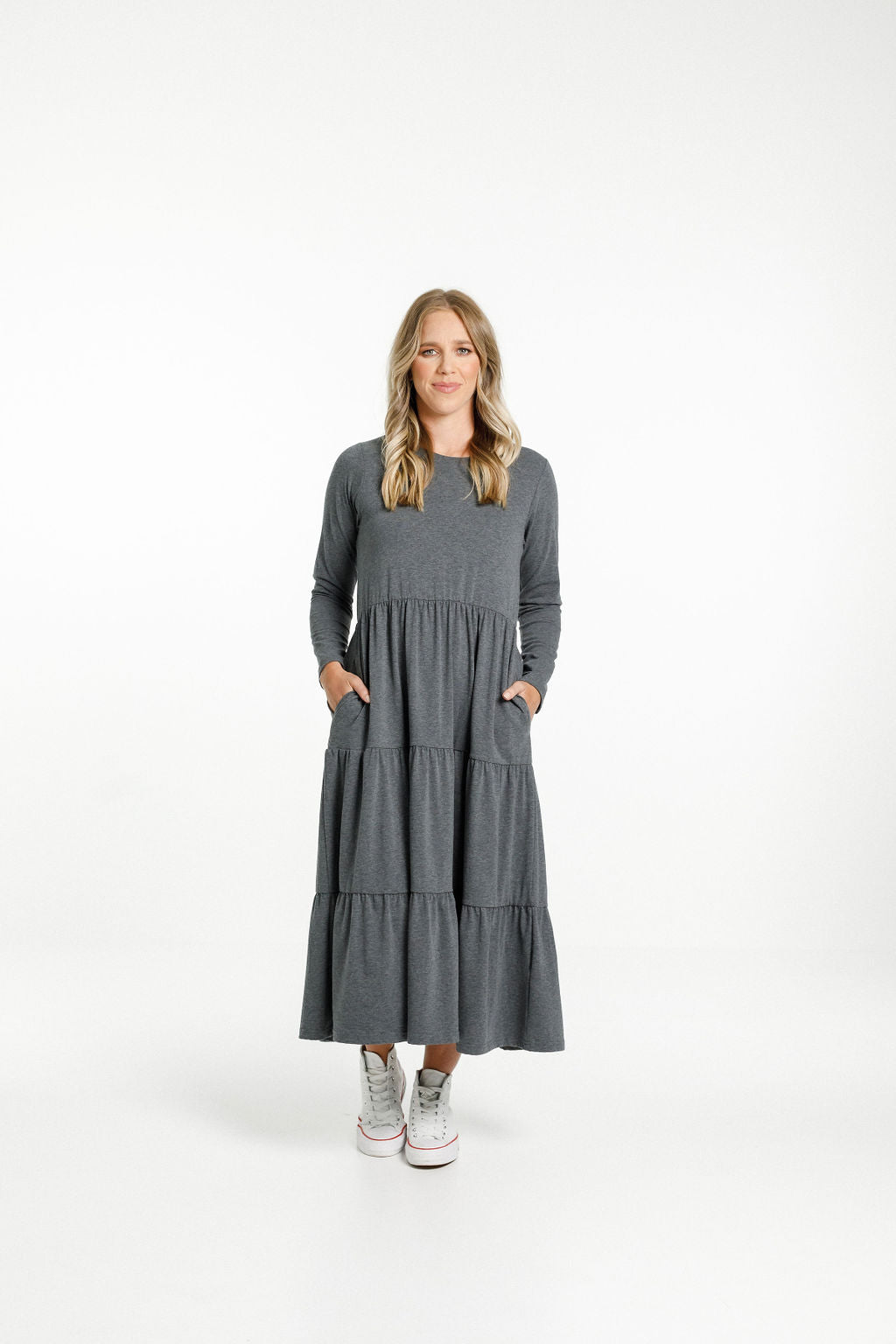 Long Sleeve Kendall Dress - Charcoal