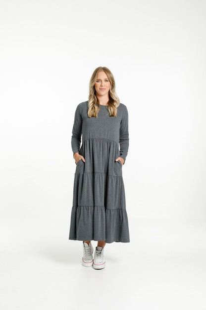 Long Sleeve Kendall Dress - Charcoal