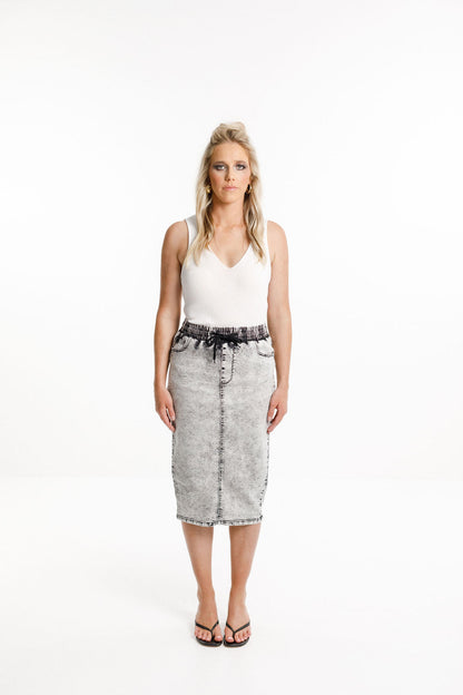 Denim Midi Skirt - Grey Wash