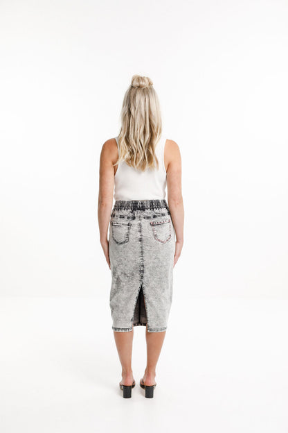 Denim Midi Skirt - Grey Wash