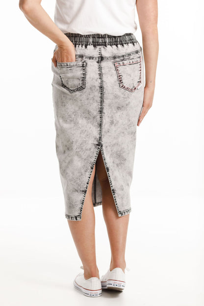 Denim Midi Skirt - Grey Wash