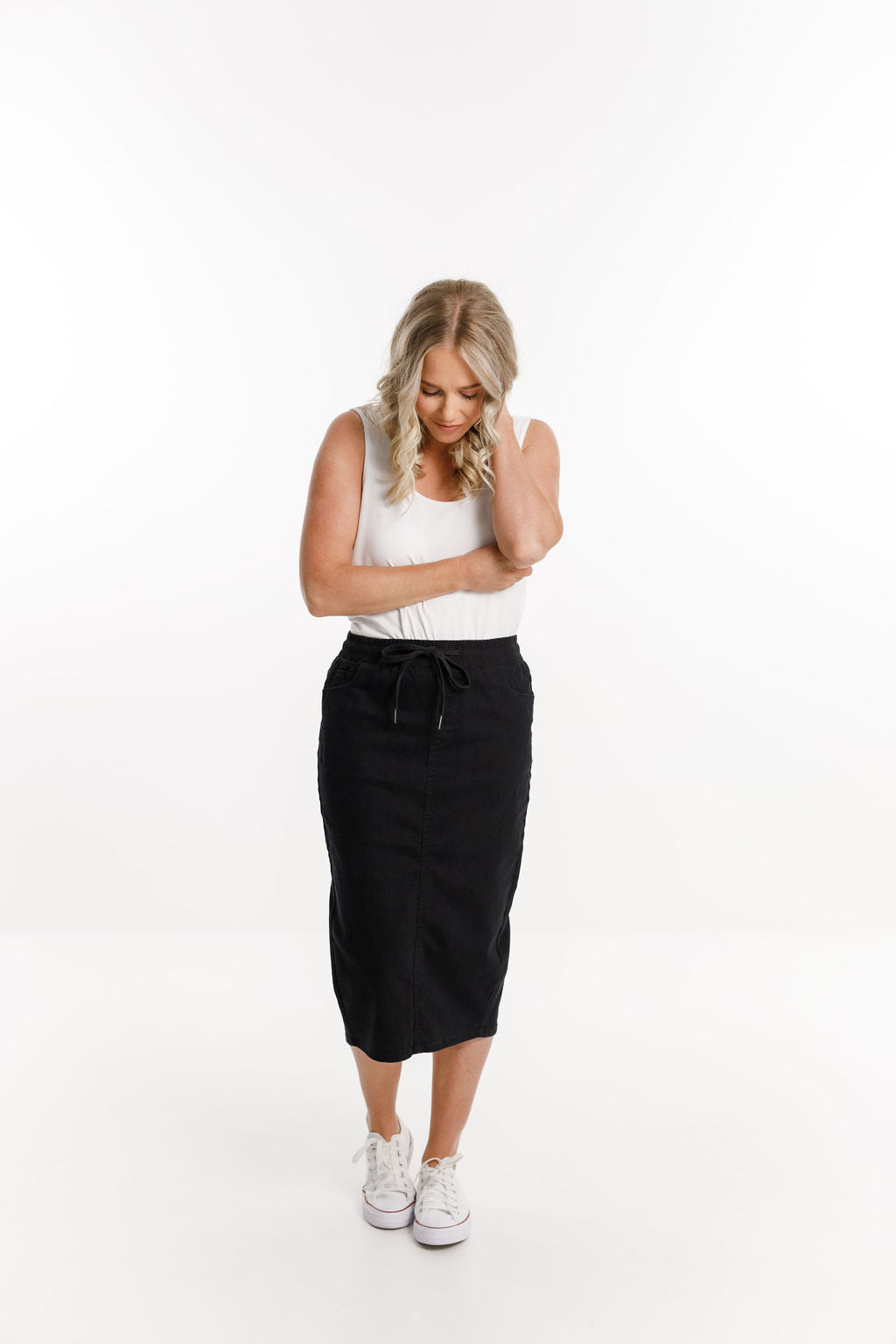 Denim Midi Skirt - Jet Black